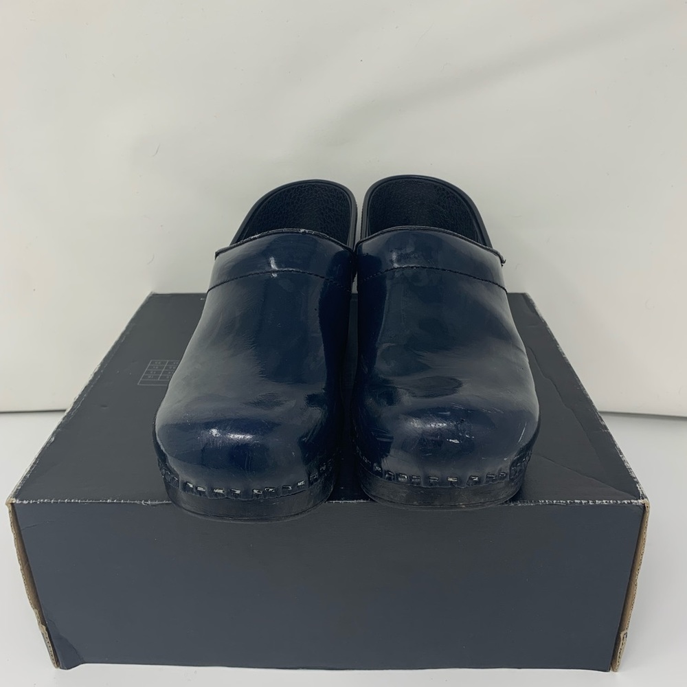 Dansko Navy Blue Leather Clogs - Picture 2 of 7